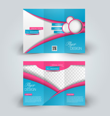 Brochure mock up design template for business, education, advertisement. Trifold booklet editable printable vector illustration. Blue and pink color.