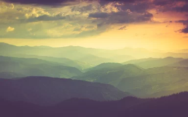 Poster Landscape of misty mountain hills in spring. © vovik_mar