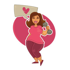 be fit, pretty overweight girl doing fitness, vector cartoon ill