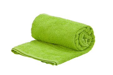 One green towel roll on a white background