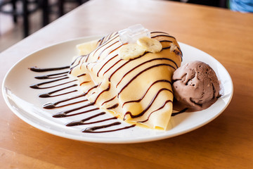 Wipping cream crape with chocolate Icecream 