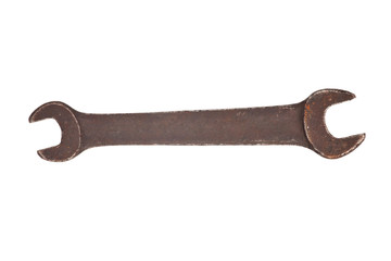Old rusty wrench isolated on white background