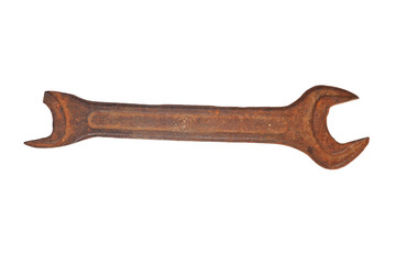 Old rusty wrench isolated on white background