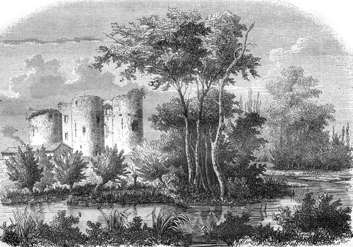 View from Castle Blanquefort, vintage engraving.