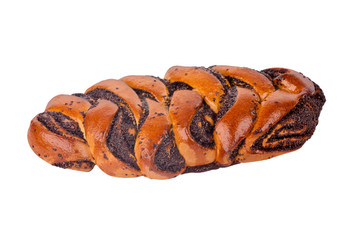 braided bread with poppy seeds isolated on the white background