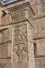 Pillars of Acre in Saint Mark Square. Ancient marble pillar with sasanid (persian) motif, from St Polyeuktos byzantine church in Constantinople and brought to Venice after the 4th Crusade (1204)