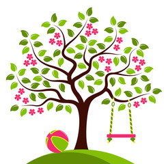 flowering tree with swing and ball