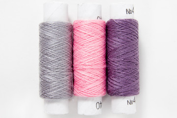 White thread isolated on white background. Rope, wool, knitting homemade handmade object.