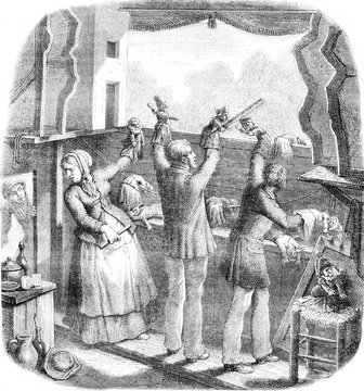 Theatre Guignol, vintage engraving.