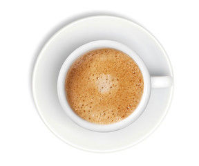 white cup with espresso coffee isolated on white