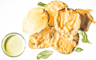 Tempura eggplants with sauce and basil © Cinzia  Pessina