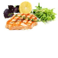 Gourmet Fish Steak with Lemon and Herbs. Restaurant Food