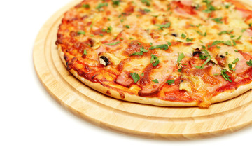 Pizza with Bacon on White Background