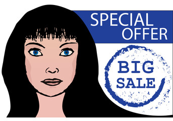 Woman sale banner, sign special offer. Vector illustration