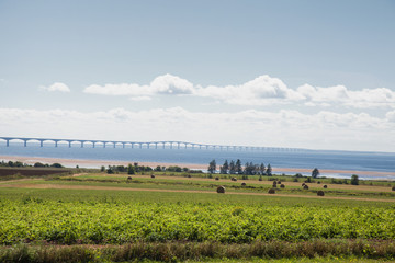 Fototapeta na wymiar coastline view of prince edward island with confederation bridg