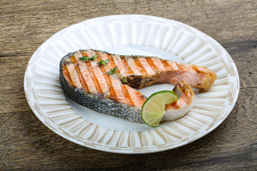 Grilled salmon steak