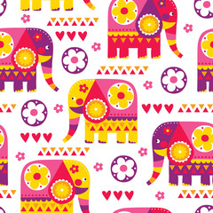seamless indian ornament elephant pattern vector illustration
