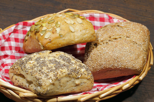Various types of bread rolls, cakes, bun