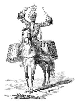 Villeroy timpanist of the regiment in 1724, vintage engraving.