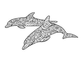 Fototapeta premium Dolphin coloring book for adults vector