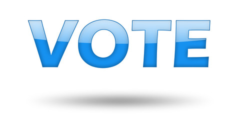 Word VOTE with blue letters and shadow. 