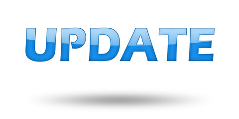 Word UPDATE with blue letters and shadow. 