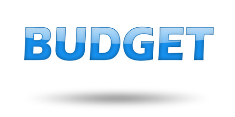 Word BUDGET with blue letters and shadow. 