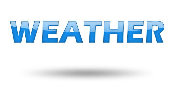 Word WEATHER with blue letters and shadow. 