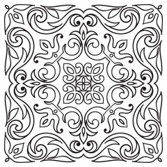 Hand drawing tile vintage black line pattern.