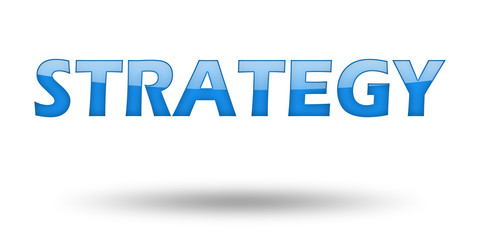 Word STRATEGY with blue letters and shadow. 
