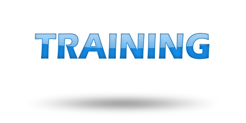 Word TRAINING with blue letters and shadow. 