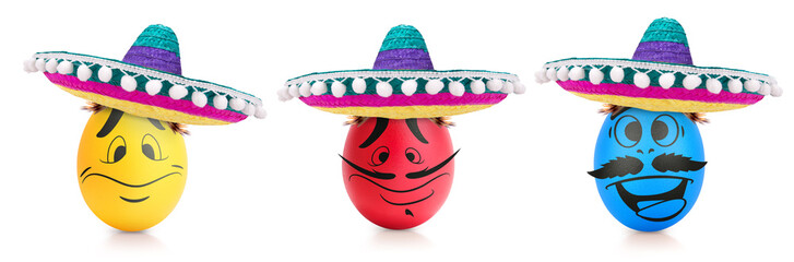 Concept of Easter egg with emotions faces isolated