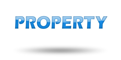 Word PROPERTY with blue letters and shadow. 