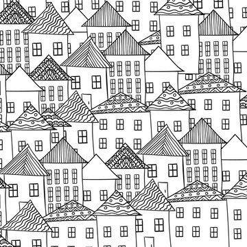  Magic City. Street background. Ink pen. Zentangle. Black and white pattern in vector.