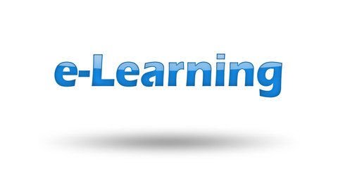 Word e-Learning with blue letters and shadow. 