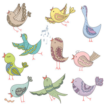 Cute Lovely tribal Bird Singing Summer Endless Vector Illustration
