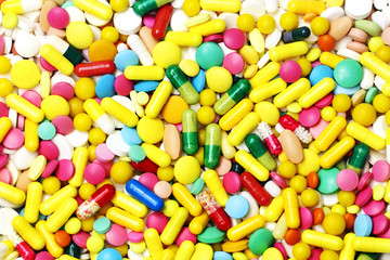 Fototapeta na wymiar A lot of colorful medication and pills from above