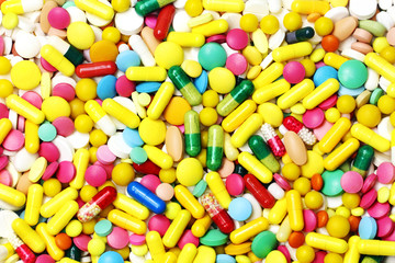 A lot of colorful medication and pills from above