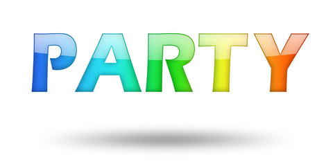 Text PARTY with colorful letters and shadow. 