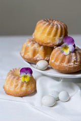 Easter cakes, pansies and eggs