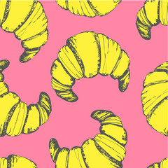 Seamless colorful background with french croissant. 