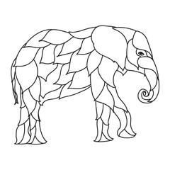elephant Black and white doodle print with ethnic patterns.