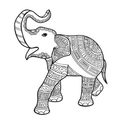 elephant Black and white doodle print with ethnic patterns.
