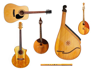 Fototapeta premium Collage of musical instruments isolated on white