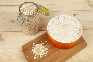 Oatmeal Oats on the wooden table in the jar