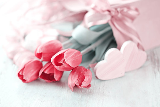Beautiful romantic composition with flowers, St. Valentines Day concept