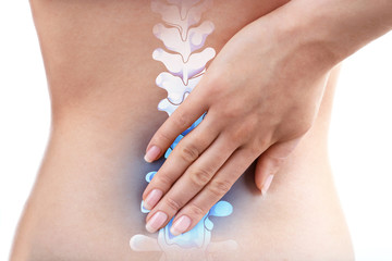 Young girl with back pain close up