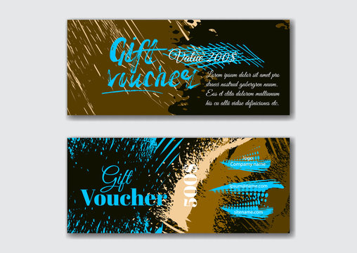 Set of the grunge gift voucher templates.