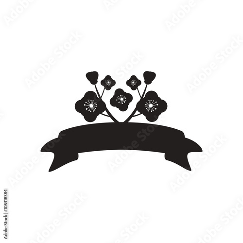 "Flat icon in black and white flowers ribbon" fichier vectoriel libre