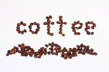 coffee beans in the form of the word coffee